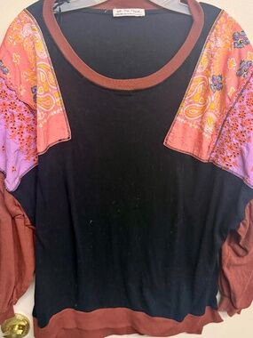 We The Free by Free People Black Embellished Long Sleeve Top | Boho Shirt